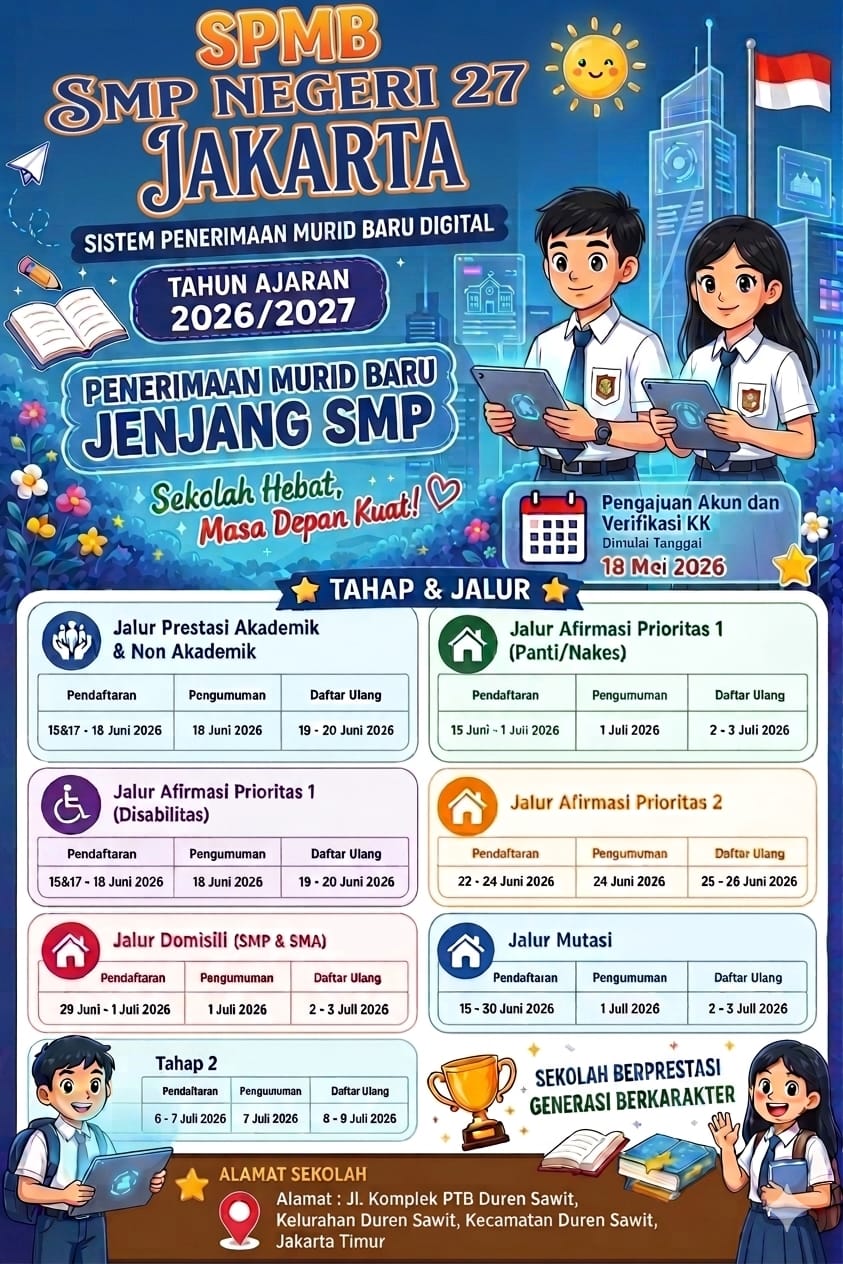 INFORMASI JADWAL SEPUTAR SPMB SMPN 27 JAKARTA